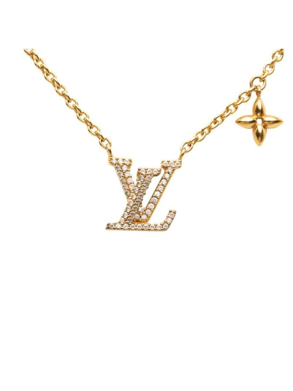 Louis Vuitton Monogram Flower LV Iconic Necklace Gold Plated Rhinestone